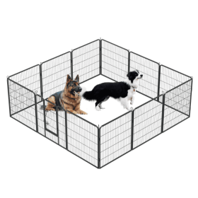 Dog Pens Outdoor 32 Height Foldable 12 Panels Heavy Duty Metal Portable Dog Playpen Indoor Anti Rust Exercise Dog Fence With Doors For Large Medi (Color: Black)