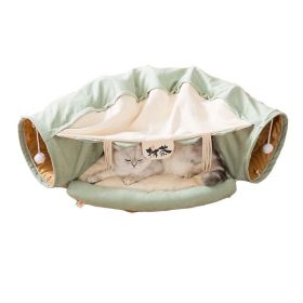 Cat Tunnel Toy Bed with Cushion Mat with Pop up Collapsible 2 Way Tube and Scratching Ball Interactive Toy Peak Hole Hideout House for Cat Puppy (Color: Green)