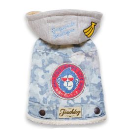 TouchdogOutlaw Designer Embellished Retro-Denim Pet Dog Hooded Jacket Coat (Color: Blue, size: X-Small)