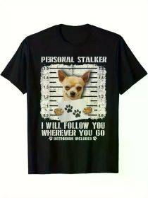 DOG Graphic Print Men's Fashion T-Shirt, Trendy Pure Cotton Top with Short Sleeves, Round Comfortable Collar T-shirt (Color: Black, size: XXL)