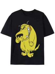 Dog print men's crew neck fashion short sleeve sports t-shirt, comfortable and versatile, suitable for summer and spring, sporty style (Color: Black, size: L)
